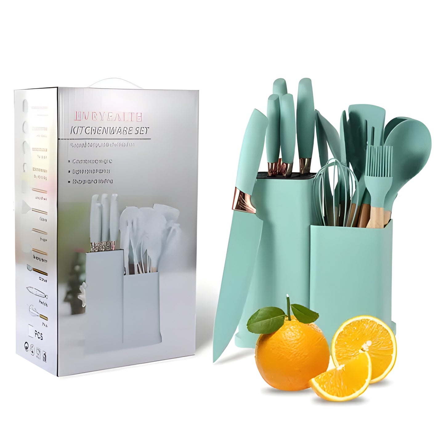 Ensemble complet de 19 ustensiles de cuisine en silicone et bois