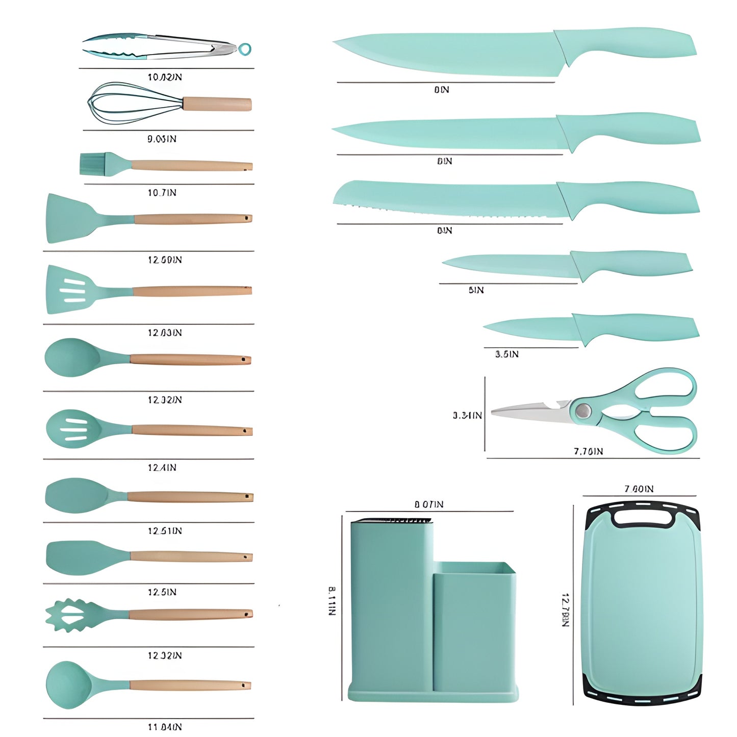 Ensemble complet de 19 ustensiles de cuisine en silicone et bois