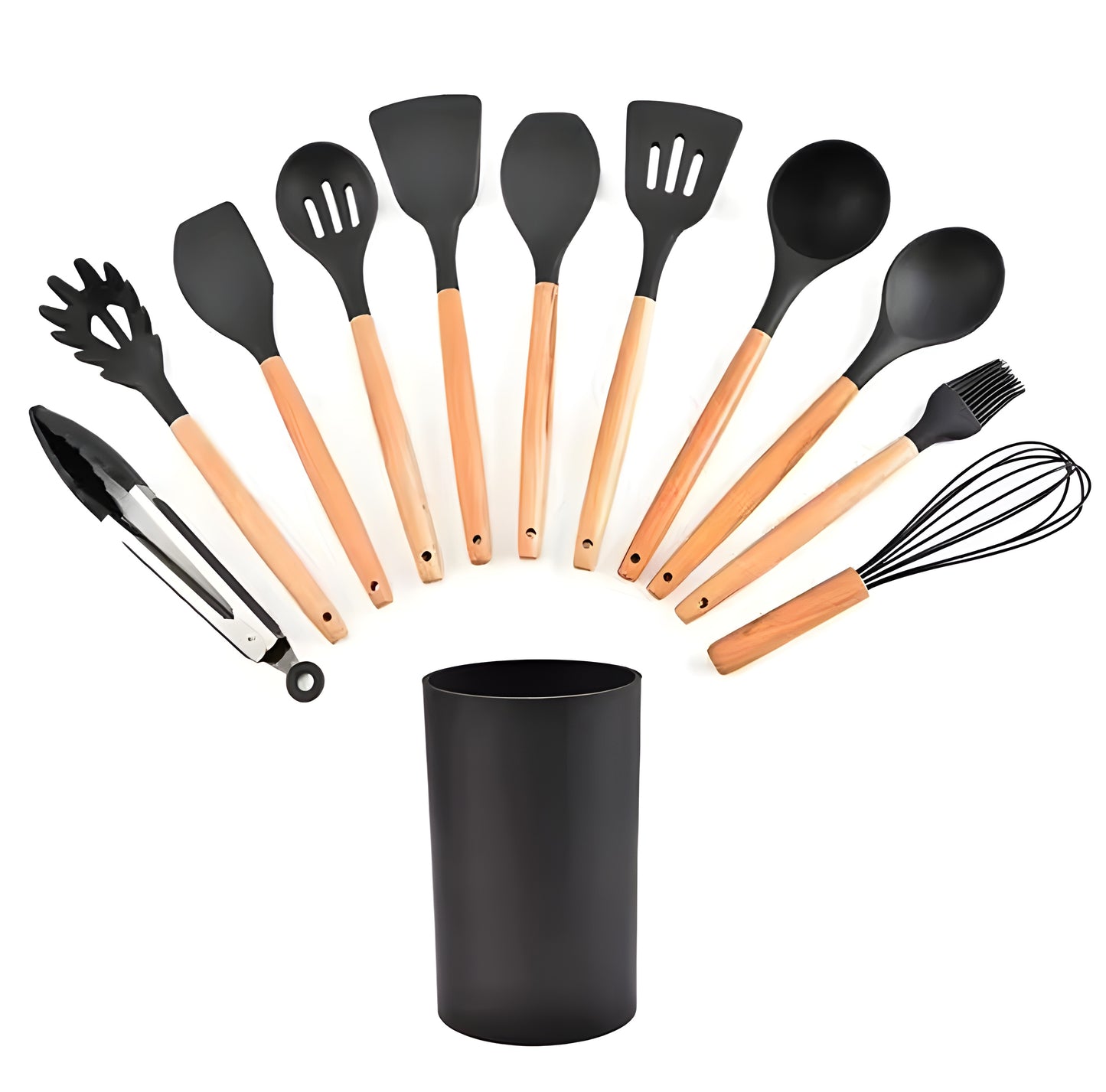 Ensemble complet de 12 ustensiles de cuisine en silicone et bois